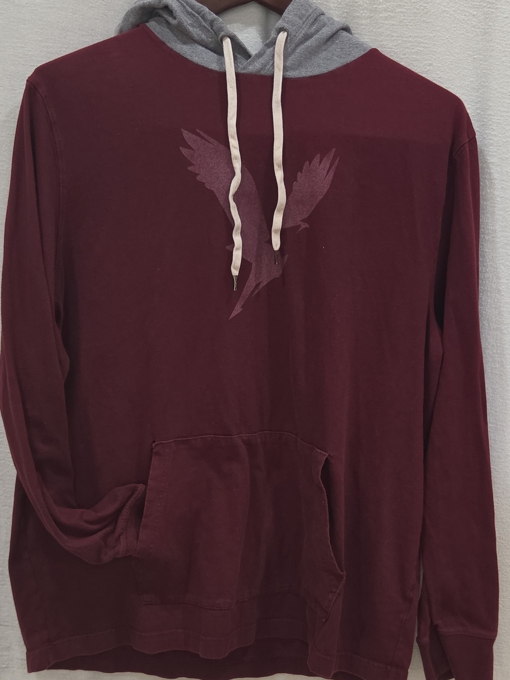 American Eagle Men's L Burgundy Gray Super Soft Standard Fit Pullover Hoodie